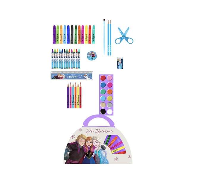 Cerdá - Set de papeterie à colorier Disney Frozen, 50 pièces, boîte rangement lilas, 41 x 58 x 3 cm