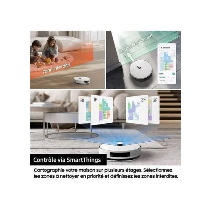 Samsung VR7MD96B14G Aspirateur Robot Laveur Jet Bot Combo avec Désinfection à la Vapeur et Détection d'Objets