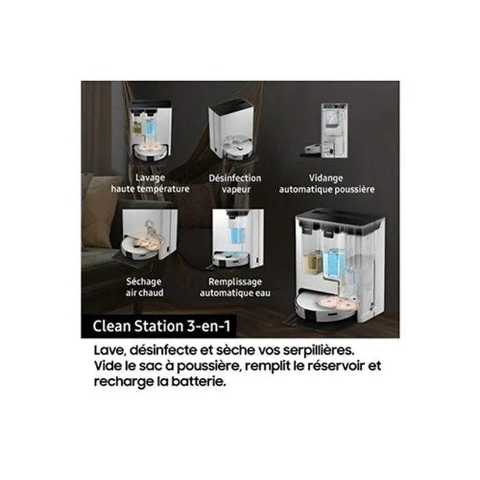 Samsung VR7MD96B14G Aspirateur Robot Laveur Jet Bot Combo avec Désinfection à la Vapeur et Détection d'Objets