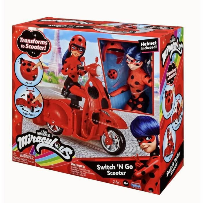 Bandai Scooter Miraculous Switch'n go avec poupée articulée Ladybug Lucky Charm 26 cm