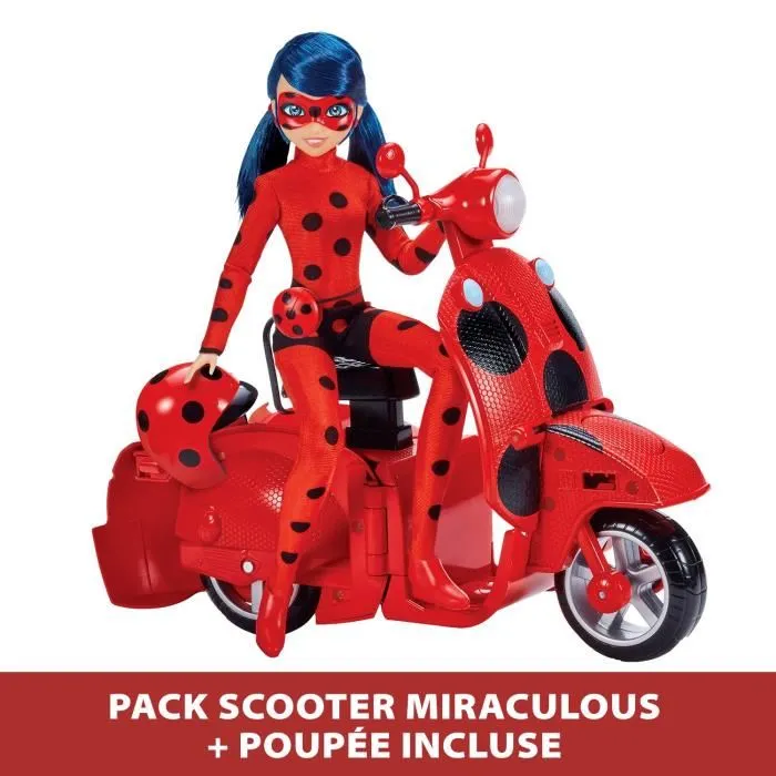 Bandai P50668 Scooter Miraculous Switch'n Go avec Poupée Articulée Ladybug Lucky Charm 26 cm - Jouet Enfant Fille 4 Ans et Plus