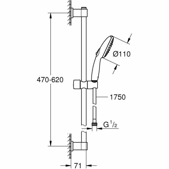 GROHE Ensemble de douche Vitalio Start 110 26032001 avec pommeau 3 jets, barre 60 cm et flexible 1,75 m