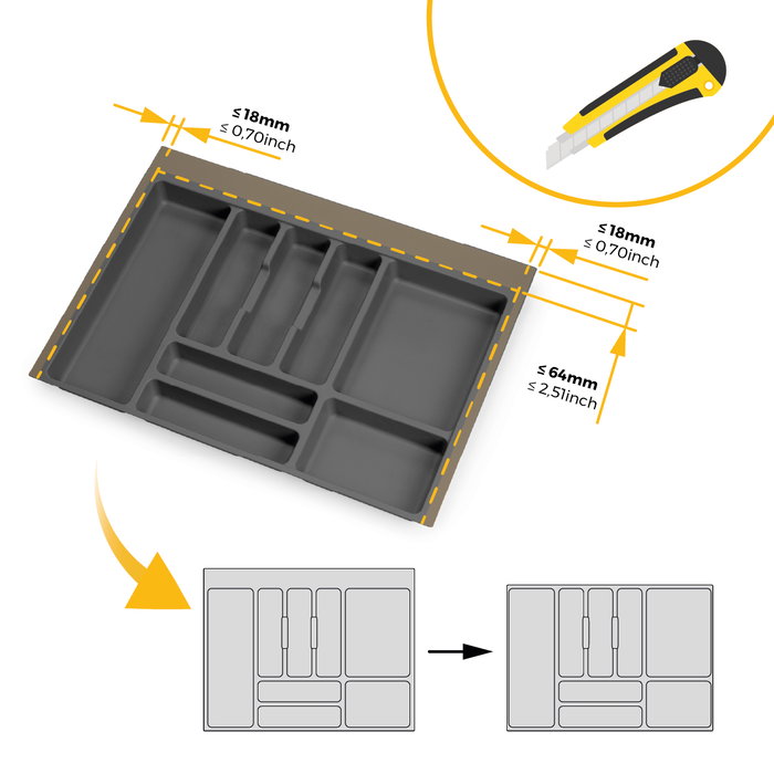 Emuca Range-couverts Optima pour tiroir universel, module 700mm, Plastique, Gris antracite