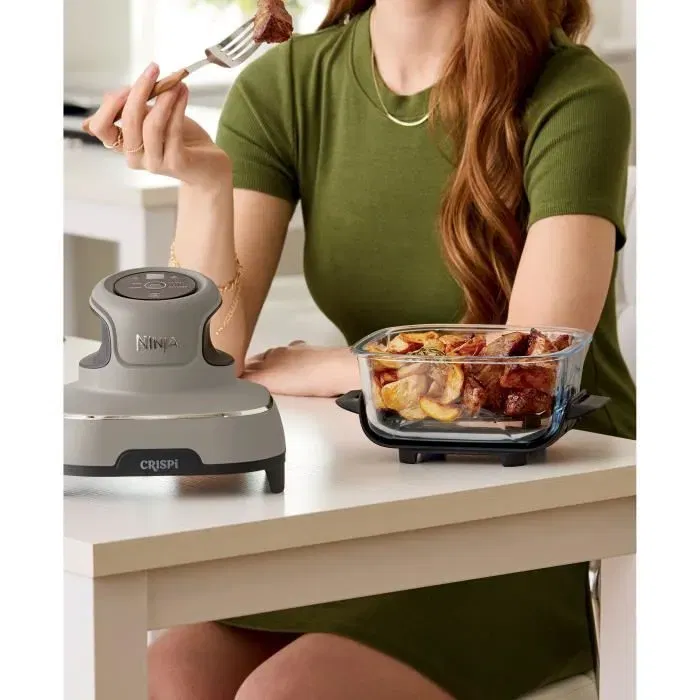 Ninja Friteuse sans Huile Crispi - 4 Programmes, Récipients 1.4L et 3.8L en Verre, 1400W, Compacte, Beige Taupe