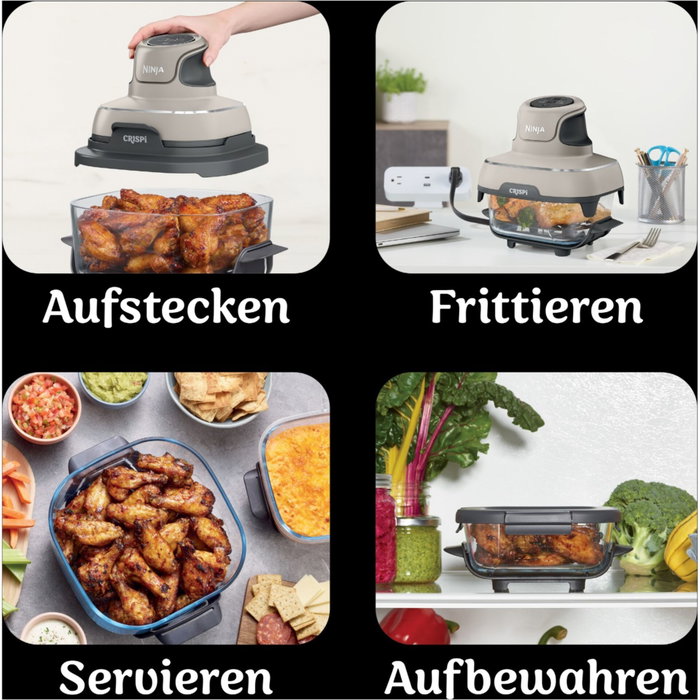 Ninja Crispi FN101EUST - Friteuse sans huile avec récipients en verre (1,4 L et 3,8 L)