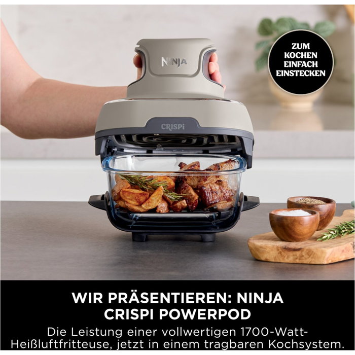 Ninja Crispi FN101EUST - Friteuse sans huile avec récipients en verre (1,4 L et 3,8 L)