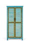 GINER Y COLOMER - Armoire en bois de manguier avec design artisanal mallorquin, couleur bleu vibrant, porte à listons horizontaux, barre à cintres, étagère amovible - Haut. 2 m