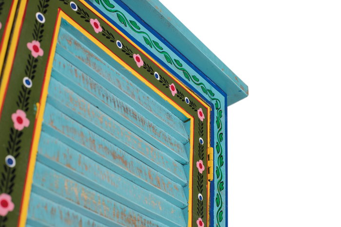 GINER Y COLOMER - Armoire en bois de manguier avec design artisanal mallorquin, couleur bleu vibrant, porte à listons horizontaux, barre à cintres, étagère amovible - Haut. 2 m