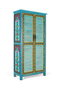 GINER Y COLOMER - Armoire en bois de manguier avec design artisanal mallorquin, couleur bleu vibrant, porte à listons horizontaux, barre à cintres, étagère amovible - Haut. 2 m