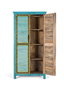 GINER Y COLOMER - Armoire en bois de manguier avec design artisanal mallorquin, couleur bleu vibrant, porte à listons horizontaux, barre à cintres, étagère amovible - Haut. 2 m