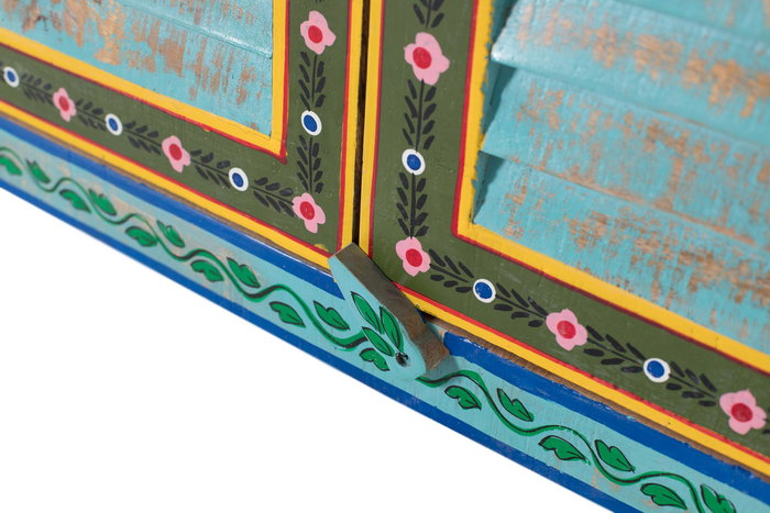 GINER Y COLOMER - Armoire en bois de manguier avec design artisanal mallorquin, couleur bleu vibrant, porte à listons horizontaux, barre à cintres, étagère amovible - Haut. 2 m