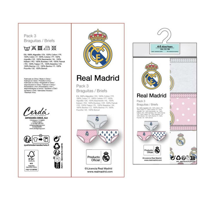 Real Madrid Pack de 3 Culottes en Jersey pour Enfant Taille 4-5 ans - Référence T04/05