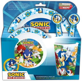 Stor Set de couverts et vaisselle Sonic pour enfant (assiette, bol, verre, cuillère, fourchette) - Apte au micro-ondes