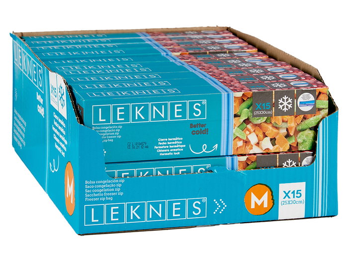 Leknes Lot de 15 sachets de congélation avec zip, moyen, 25x30 cm, 3 L, polyéthylène alimentaire, bleu translucide (Set de 18) Leknes Lot de 15 sachets de congélation avec zip, moyen, 25x30 cm, 3 L, polyéthylène alimentaire, bleu translucide (Set de 18)