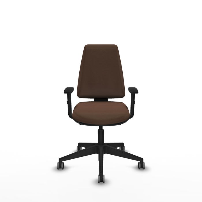 Chaise Elche Asynchrone Tissu Marron foncé Base pyramidale noire Accoudoir 1D Sans appui-tête Roulettes 65mm pour moquette Chaise Elche Asynchrone Tissu Marron foncé Base pyramidale noire Accoudoir 1D Sans appui-tête Roulettes 65mm pour moquette