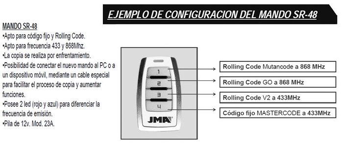 JMA Télécommande SR-48 Code Fixe et Rolling Code (433+868 MHz)</h1> JMA Télécommande SR-48 Code Fixe et Rolling Code (433+868 MHz)</h1>