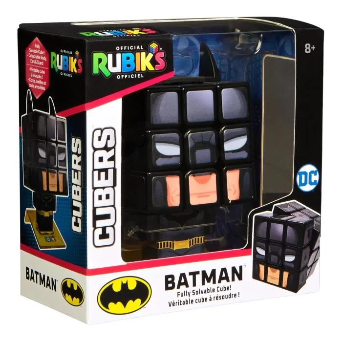 Spin Master Rubik's Cube 3x3 Officiel Batman - Jeu de Réflexion avec Socle d'Exposition Super Héros - Puzzle à Résoudre - À Partir de 8 Ans