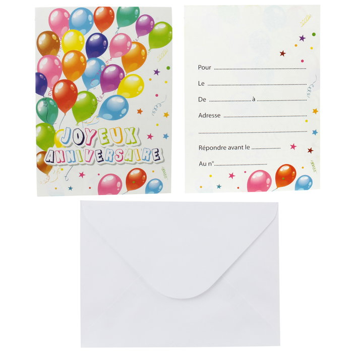 Party Time Lot de 6 Invitations d'Anniversaire avec Enveloppes