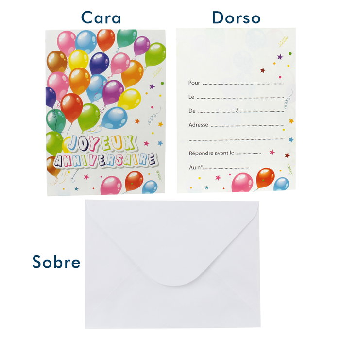 Party Time Lot de 6 Invitations d'Anniversaire avec Enveloppes