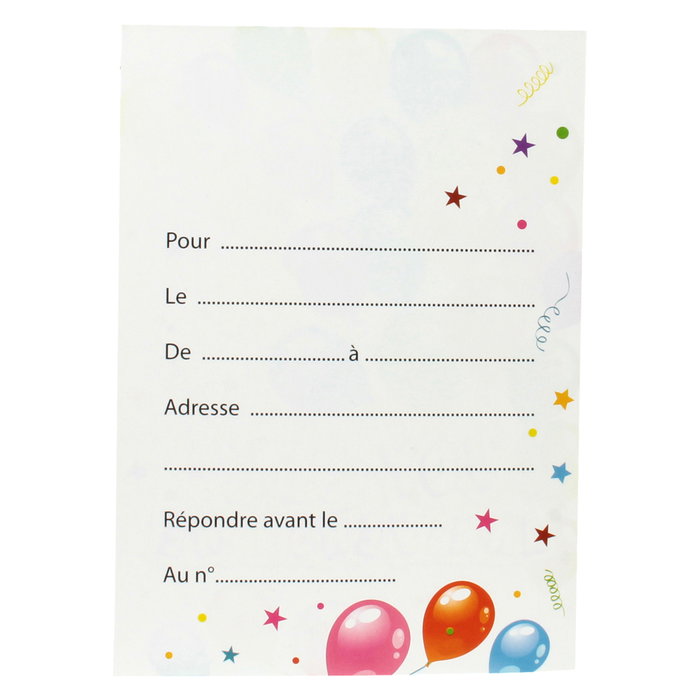 Party Time Lot de 6 Invitations d'Anniversaire avec Enveloppes