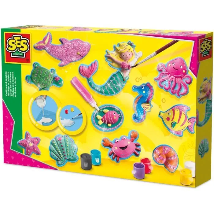 SES CREATIVE Kit de moulage et peinture Créatures de l'océan - Loisir créatif pour enfant à partir de 5 ans avec moule, plâtre et 6 couleurs - Hobby Pink SES CREATIVE Kit de moulage et peinture Créatures de l'océan - Loisir créatif pour enfant à partir de 5 ans avec moule, plâtre et 6 couleurs - Hobby Pink