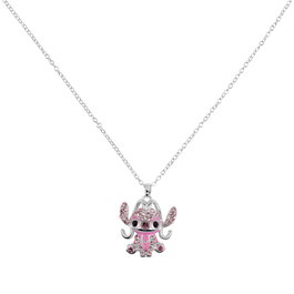 PEERS HARDY Pendentif ange Stitch Disney avec pierres roses brillantes sur chaîne ajustable 16"