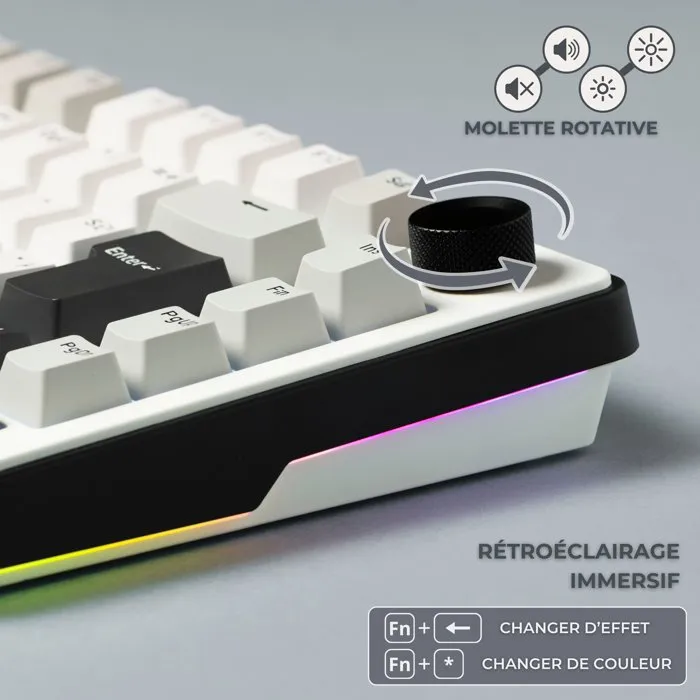 The G-Lab Clavier Mécanique Gamer KEYZ Elite 300 WG TKL AZERTY RGB Blanc - Triple Mode 2.4 GHz/Bluetooth/Filaire - PBT Double Injection - Hot Swappable