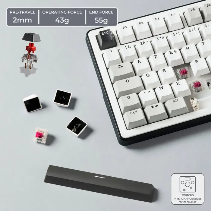 The G-Lab Clavier Mécanique Gamer KEYZ Elite 300 WG TKL AZERTY RGB Blanc - Triple Mode 2.4 GHz/Bluetooth/Filaire - PBT Double Injection - Hot Swappable