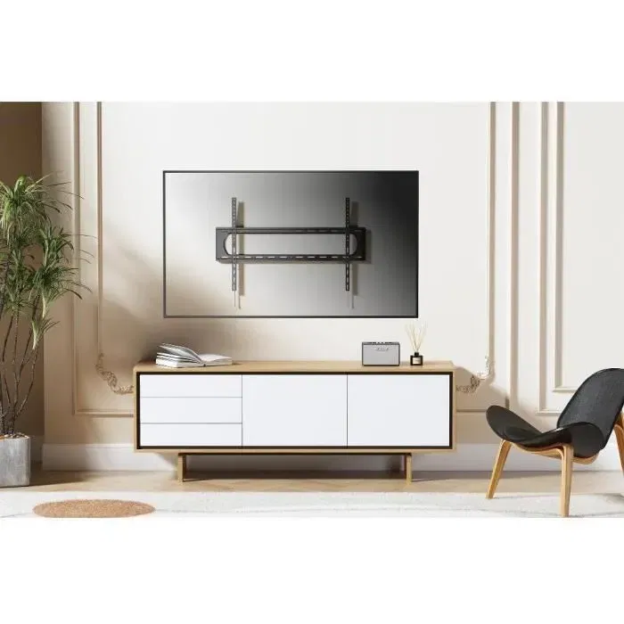 Stell SHO 7220 - Support TV fixe mural SLIM pour téléviseurs 60 à 120 pouces, 120 kg max, compatible VESA, en acier noir, fixation 3.5 cm du mur