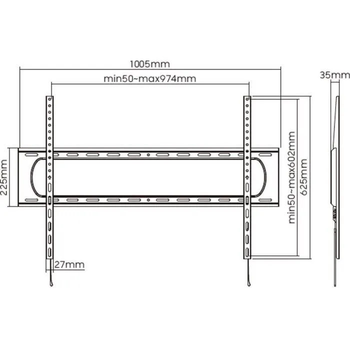 Stell SHO 7220 - Support TV fixe mural SLIM pour téléviseurs 60 à 120 pouces, 120 kg max, compatible VESA, en acier noir, fixation 3.5 cm du mur