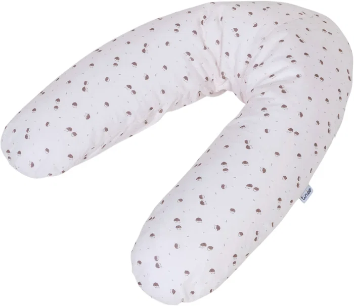 Tineo - Coussin de maternité 2-en-1 de grossesse et allaitement, en jersey de coton déhoussable écru avec motif hérissons