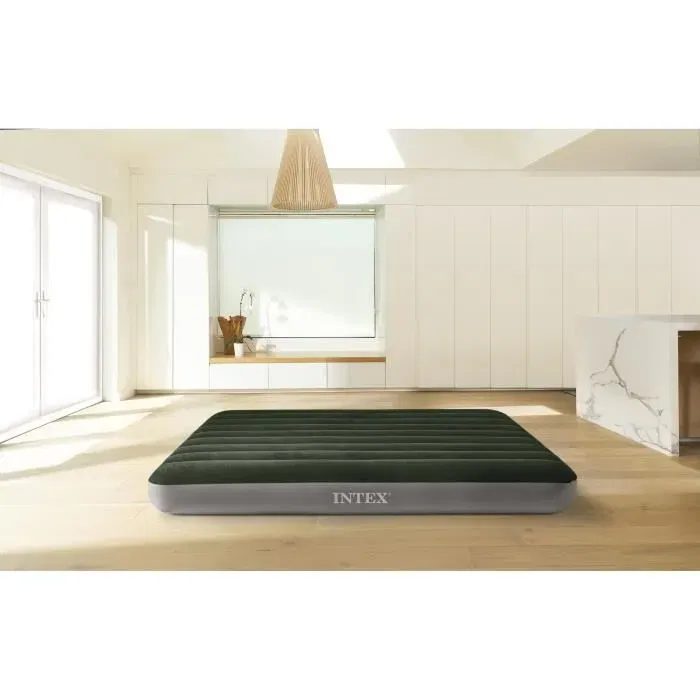 Intex - Matelas gonflable 2 places Downy avec technologie Fiber-Tech et gonfleur électrique intégré - 140 x 190 cm - Usage intérieur et extérieur