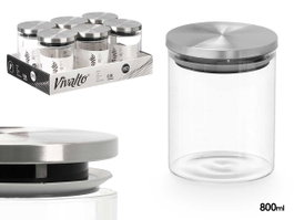 Vivalto Pot rond en verre borosilicate 800 ml avec couvercle acier et joint silicone 10x13x10 cm (Set de 12)