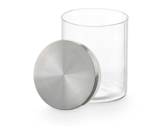 Vivalto Pot rond en verre borosilicate 800 ml avec couvercle acier et joint silicone 10x13x10 cm (Set de 12)