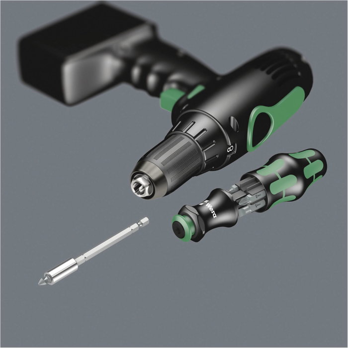 Wera Kraftform Compact KK 28 - Tournevis porte-embouts extensible avec 6 embouts Wera Kraftform Compact KK 28 - Tournevis porte-embouts extensible avec 6 embouts