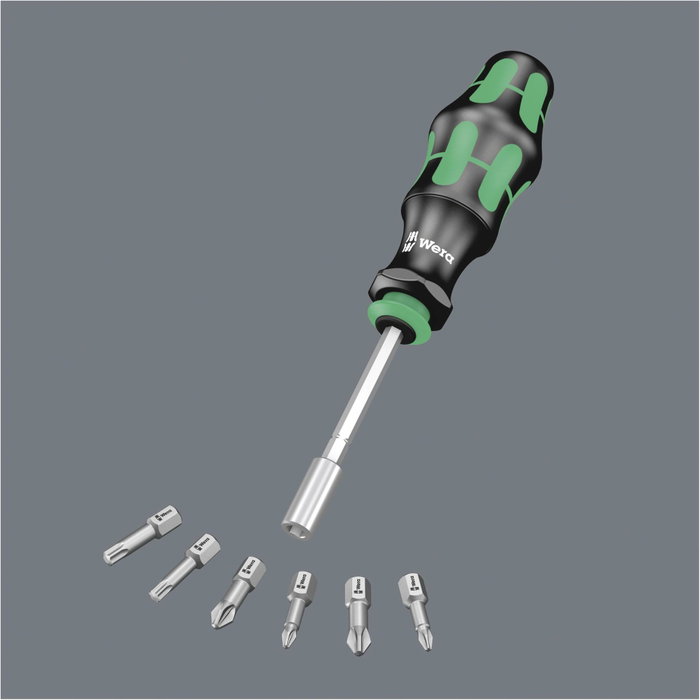 Wera Kraftform Compact KK 28 - Tournevis porte-embouts extensible avec 6 embouts Wera Kraftform Compact KK 28 - Tournevis porte-embouts extensible avec 6 embouts