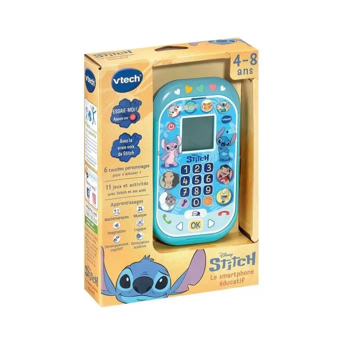 VTECH Stitch - Le smartphone éducatif interactif avec écran LCD - Bleu - Version française - Pour enfants 4 à 8 ans