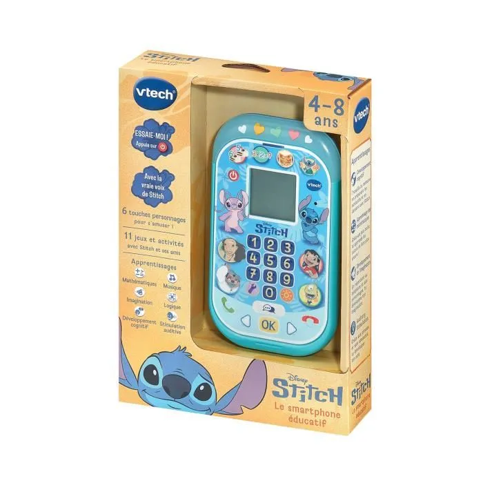 VTECH Stitch - Le smartphone éducatif interactif avec écran LCD - Bleu - Version française - Pour enfants 4 à 8 ans
