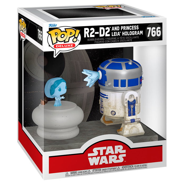 Funko Figura POP Deluxe Star Wars R2-D2 avec Princess Leia en Hologramme - 10cm