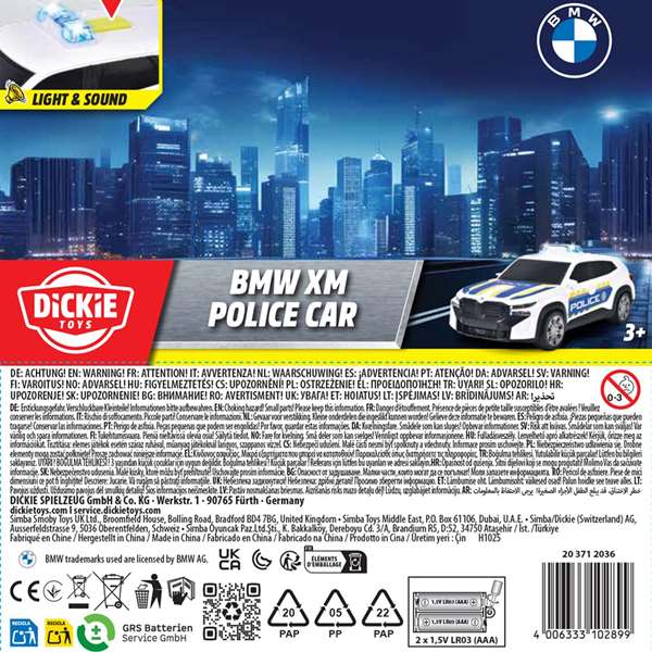 Smoby Voiture Police Guardia Civil BMW XM 15 cm avec Lumières et Sons, Jouet à l'Échelle 1:32