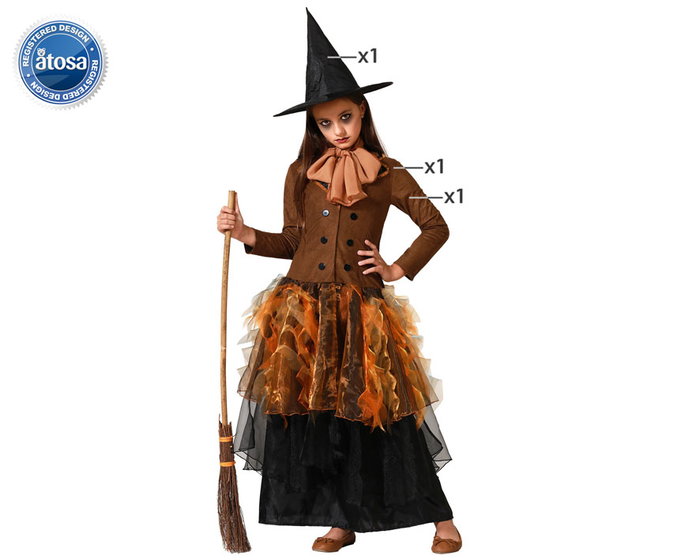 BigBuy Carnival Déguisement Sorcière pour Enfant avec Robe Marron et Jupe Orange