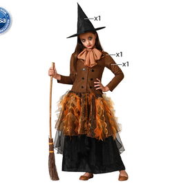 Déguisement de Sorcière Brun à Jupe Orange et Chapeau pour Fille Enfant, Taille 10-12 Ans, Thème Halloween, Composition Polyester