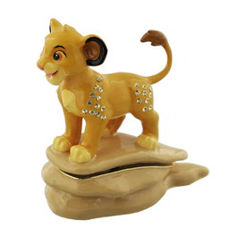 Widdop & Co - Coffret à bijoux Simba Le Roi Lion Disney en porcelaine à décor peint main, cristaux argentés, fermeture magnétique