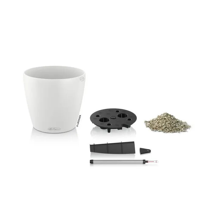 Lechuza Classico Color 28 - Pot de fleurs avec réserve d'eau - Ø 28 x 26 cm - 9 litres - Blanc brillant - Kit complet
