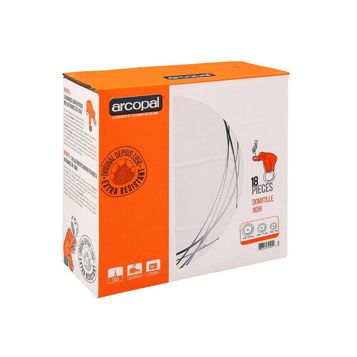 Arcopal Vaisselle Opal Domitille 18 Pièces - 6 Personnes, Multicolor, Verre Résistant, Compatible Micro-ondes et Lave-vaisselle