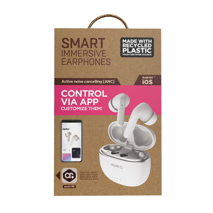 Muvit Auriculares Io G60 True Wireless Bluetooth 5.3 ANC ENC Blanc - Écouteurs sans fil avec réduction de bruit active et autonomie 30h