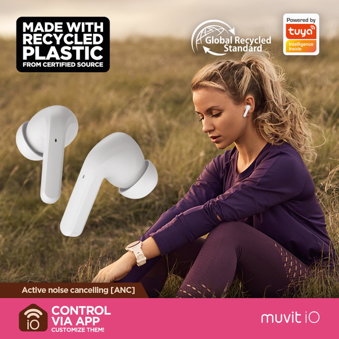 Muvit Auriculares Io G60 True Wireless Bluetooth 5.3 ANC ENC Blanc - Écouteurs sans fil avec réduction de bruit active et autonomie 30h