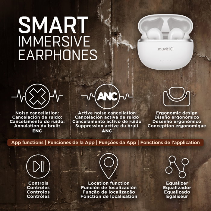 Muvit Auriculares Io G60 True Wireless Bluetooth 5.3 ANC ENC Blanc - Écouteurs sans fil avec réduction de bruit active et autonomie 30h