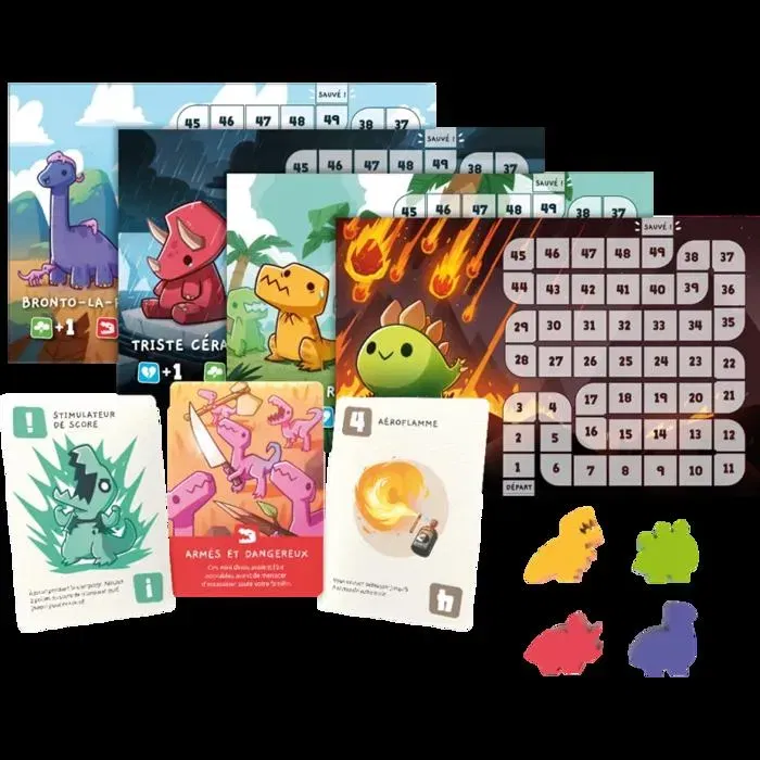 Asmodee Teehld01Fr Jeu de société Happy Little Dinosaurs en français - Évitez catastrophes et météorites, plateau, 110 cartes, 4 pions - Jeu stratégique et drôle Asmodee Teehld01Fr Jeu de société Happy Little Dinosaurs en français - Évitez catastrophes et météorites, plateau, 110 cartes, 4 pions - Jeu stratégique et drôle