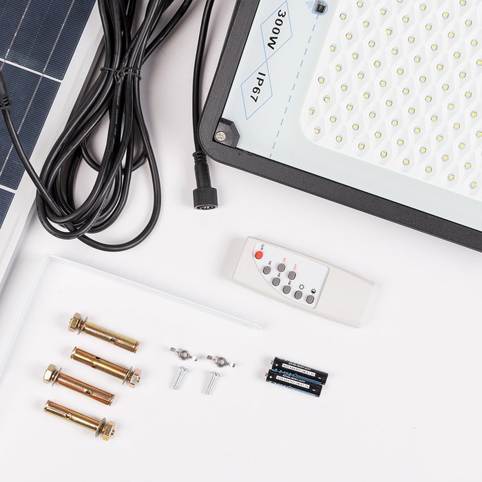 Projecteur LED solaire Spot 300W Blanc Froid avec panneau solaire et batterie